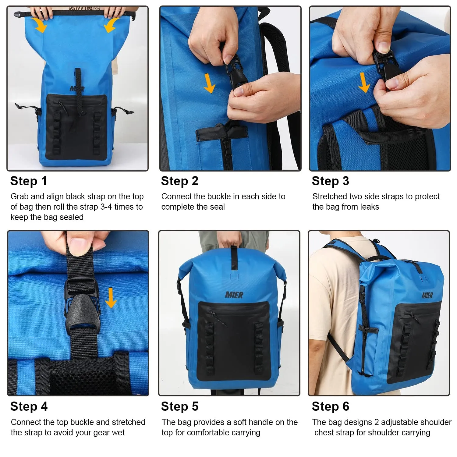 Waterproof Backpack Sack Roll-Top Closure Dry Bag