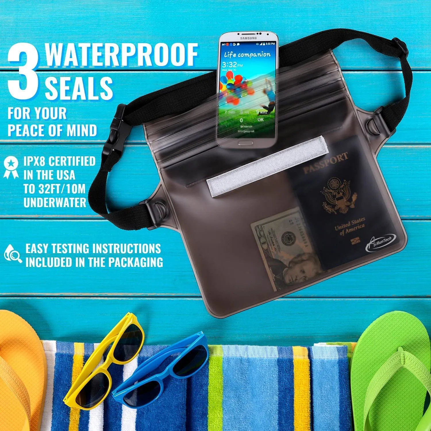 Waterproof Belt Bag,Waterproof Pouch for Phone Passport Wallet Purse with Waist Strap