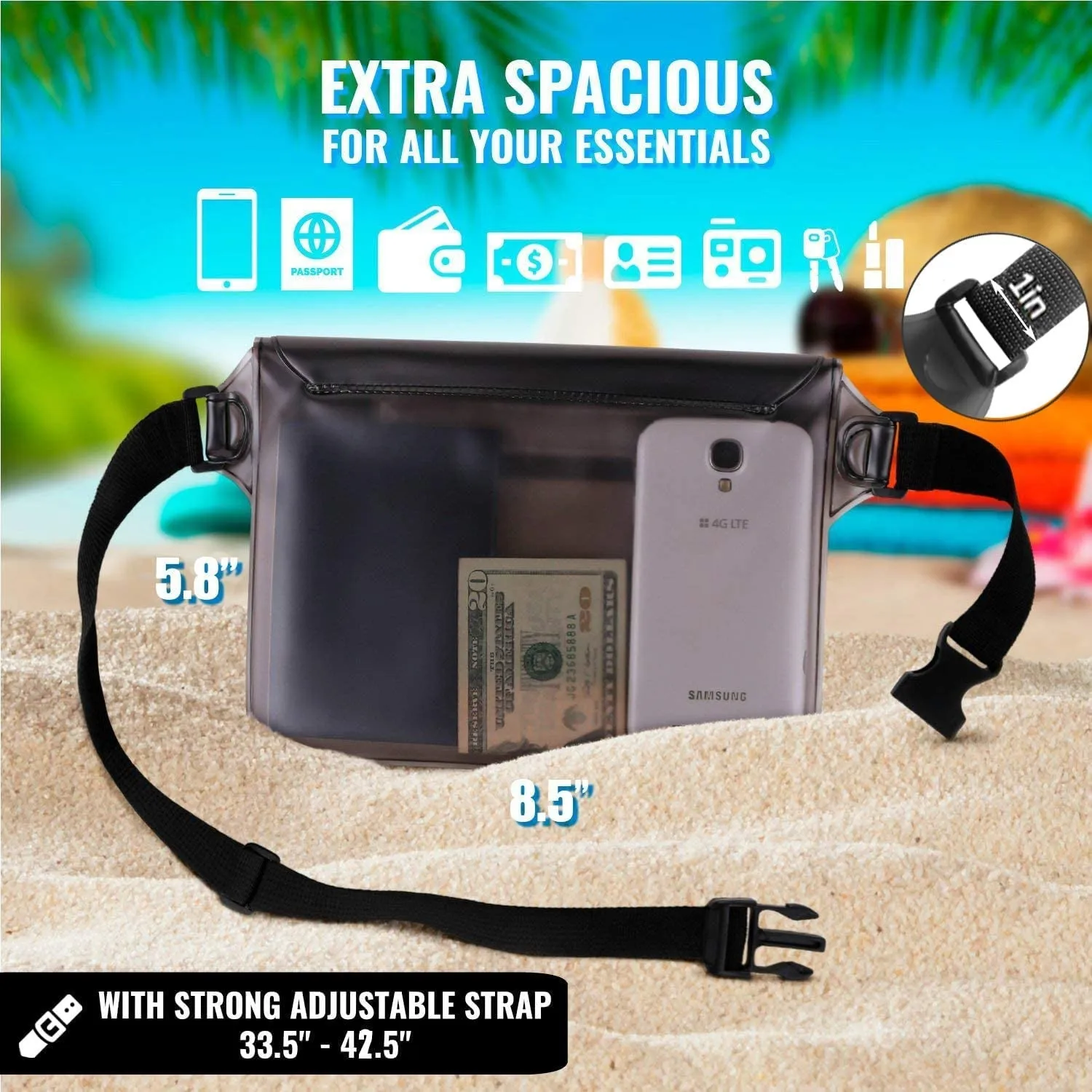Waterproof Belt Bag,Waterproof Pouch for Phone Passport Wallet Purse with Waist Strap