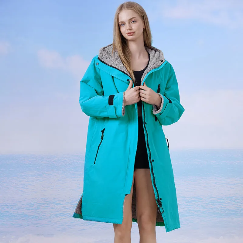Waterproof Surf Changing Robe Outdoor Coat Fleece Lined Jacket Keeping Warm Dry Oversized Poncho Coat for Swimming Surfing Beach