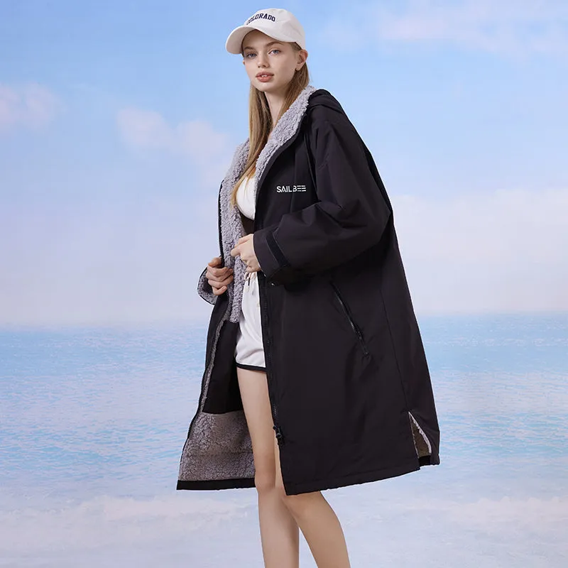 Waterproof Surf Changing Robe Outdoor Coat Fleece Lined Jacket Keeping Warm Dry Oversized Poncho Coat for Swimming Surfing Beach