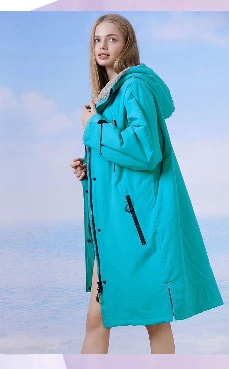Waterproof Surf Changing Robe Outdoor Coat Fleece Lined Jacket Keeping Warm Dry Oversized Poncho Coat for Swimming Surfing Beach