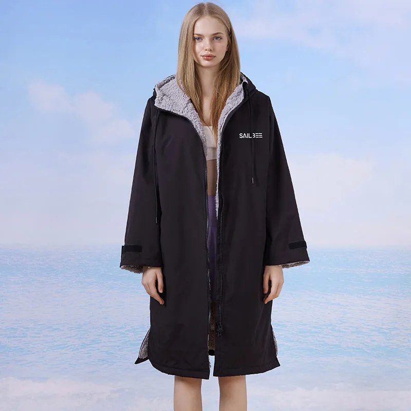 Waterproof Surf Changing Robe Outdoor Coat Fleece Lined Jacket Keeping Warm Dry Oversized Poncho Coat for Swimming Surfing Beach