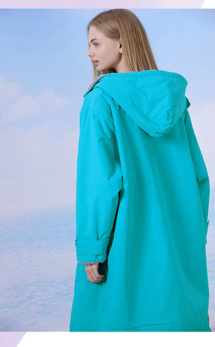 Waterproof Surf Changing Robe Outdoor Coat Fleece Lined Jacket Keeping Warm Dry Oversized Poncho Coat for Swimming Surfing Beach