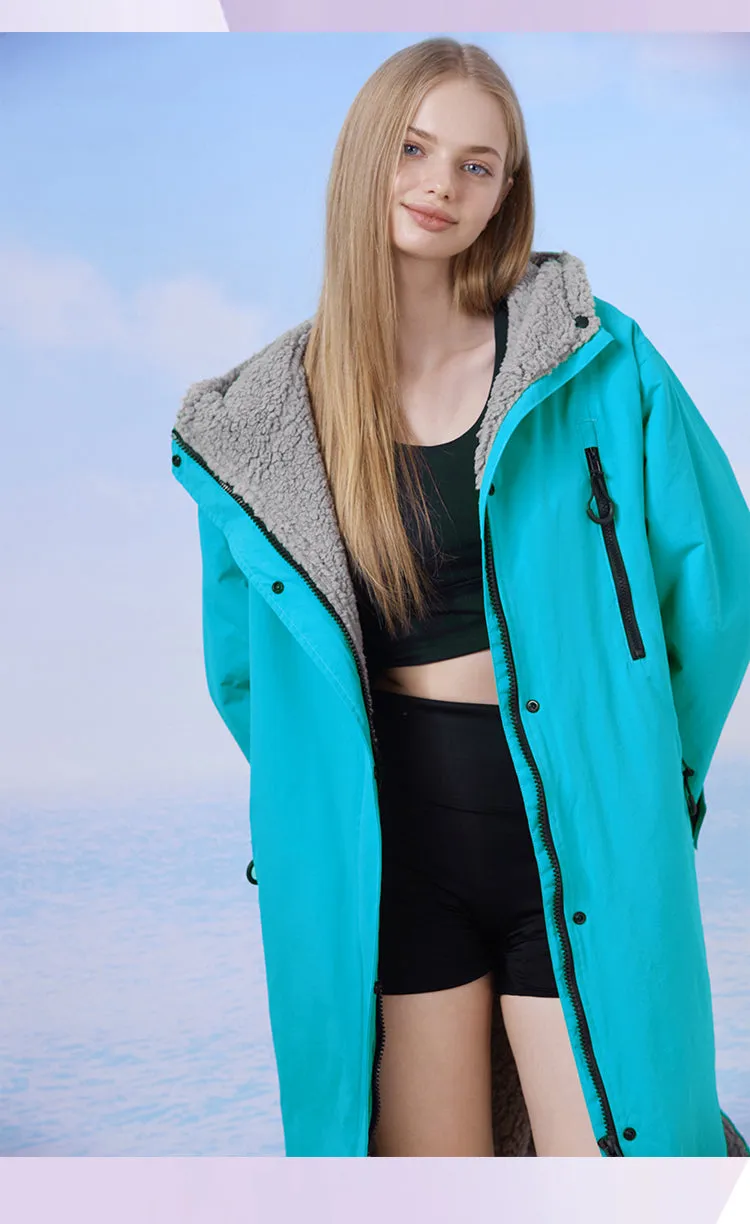 Waterproof Surf Changing Robe Outdoor Coat Fleece Lined Jacket Keeping Warm Dry Oversized Poncho Coat for Swimming Surfing Beach