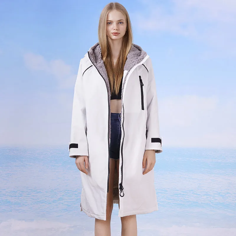 Waterproof Surf Changing Robe Outdoor Coat Fleece Lined Jacket Keeping Warm Dry Oversized Poncho Coat for Swimming Surfing Beach