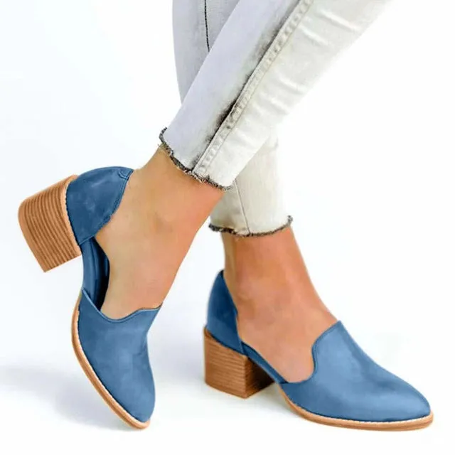 Women Leather Pumps 2020 Spring Summer Ladies Chunky Block Heel Shoes Slip On Pointed Toe Casual Female Shoes High Heels Pumps