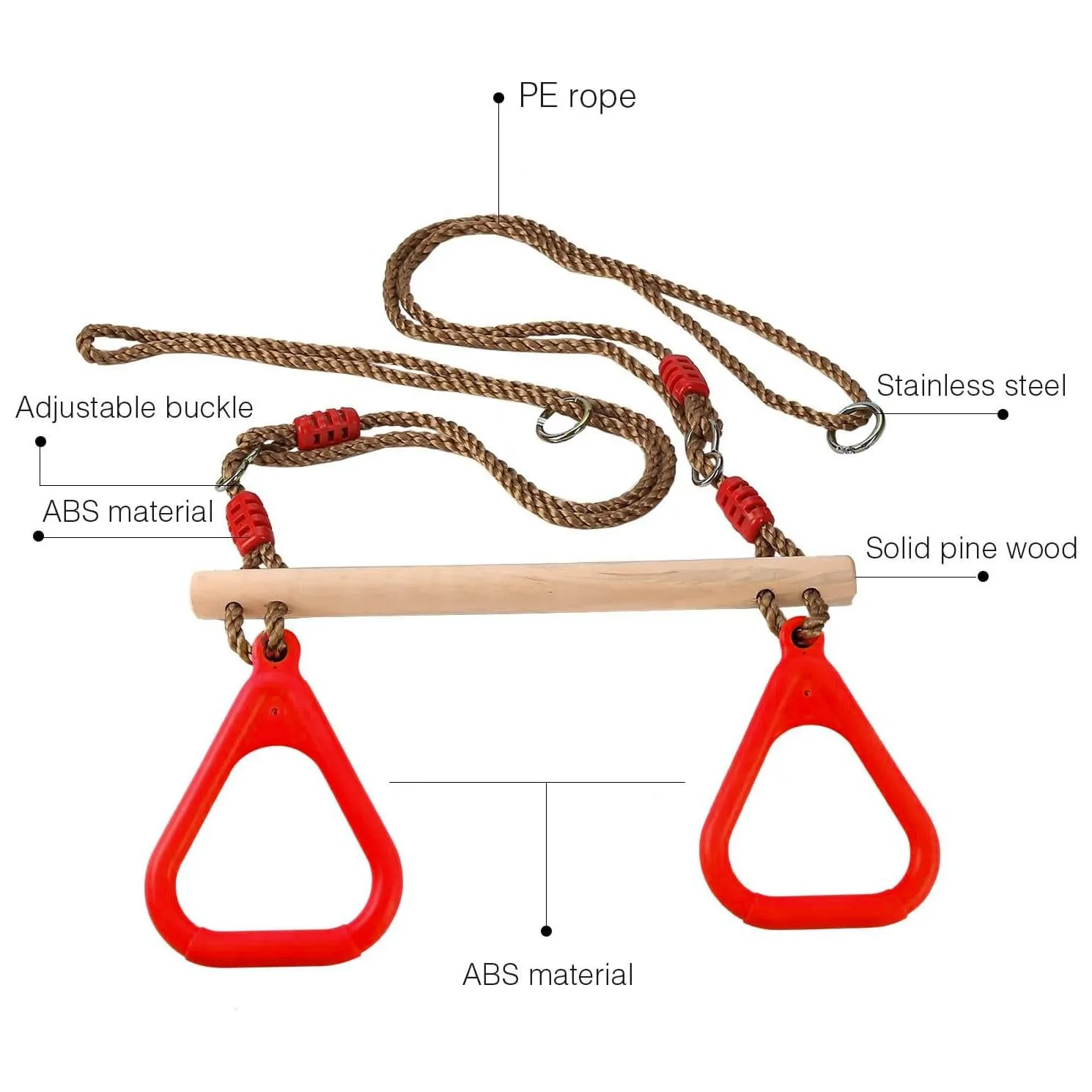 Wooden Trapeze Swing, Rope Ladder & Red Plate Seat