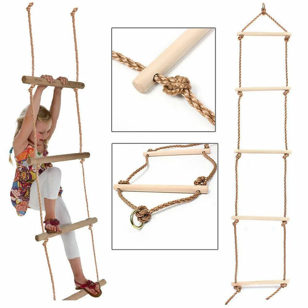 Wooden Trapeze Swing, Rope Ladder & Red Plate Seat