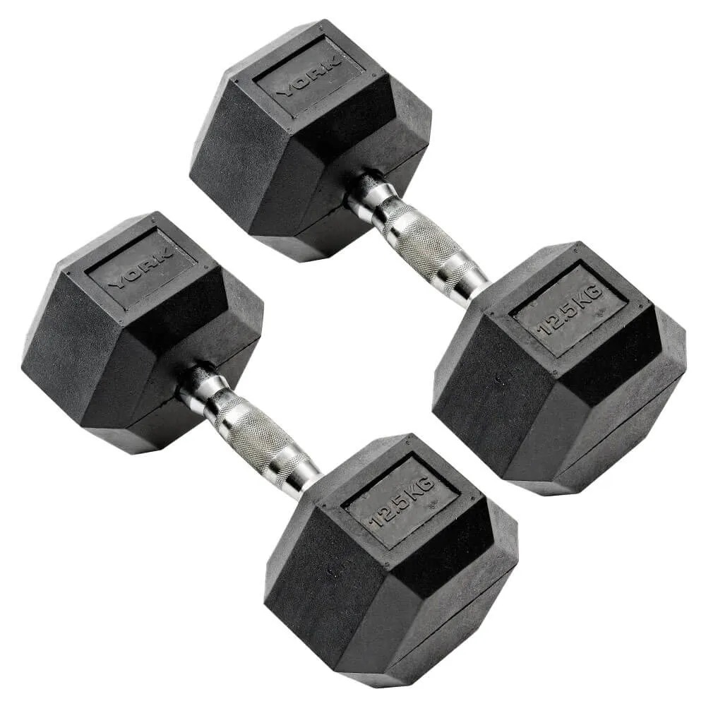 York 12.5kg Commercial Rubber Hex Dumbbells