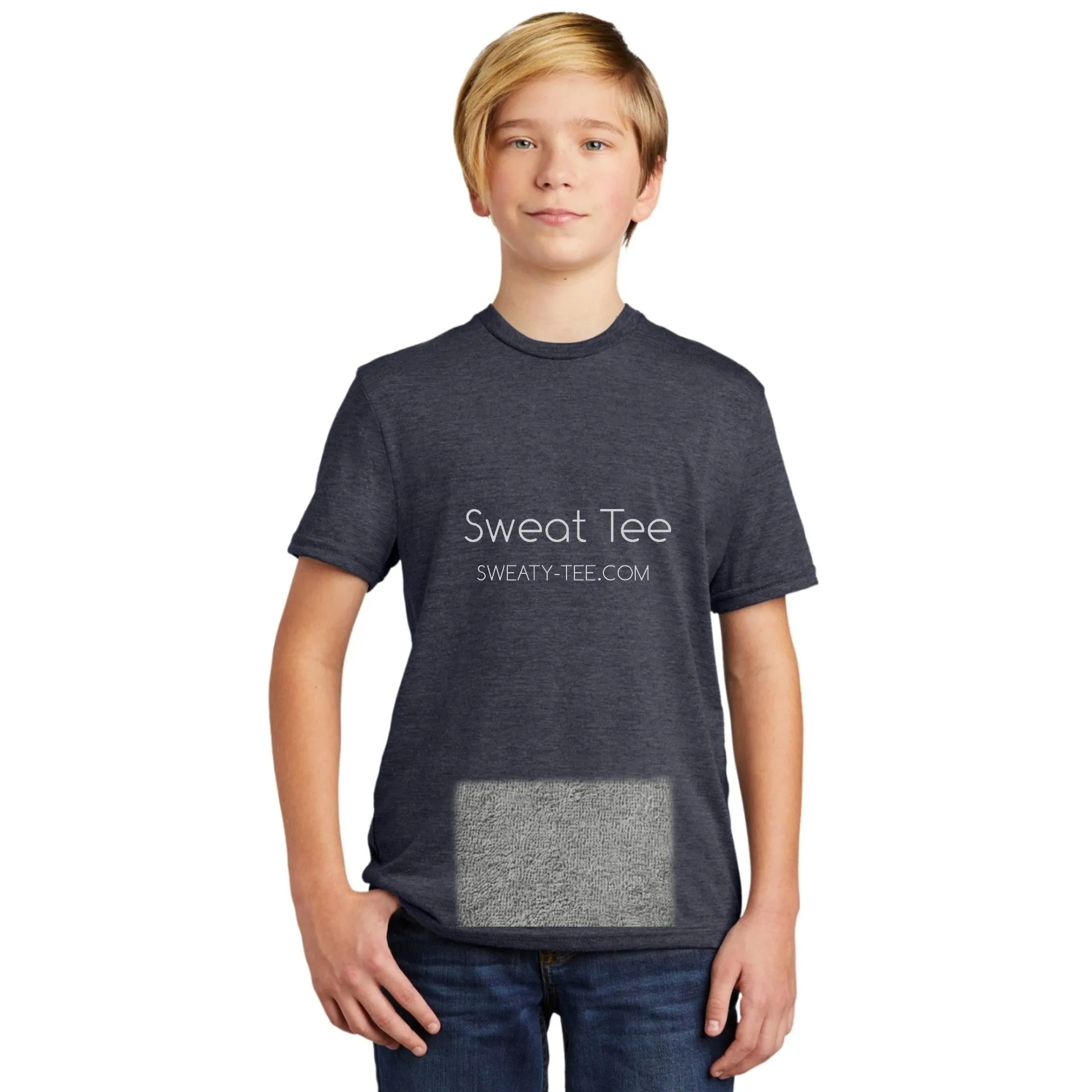 youth attached front panel, navy tee