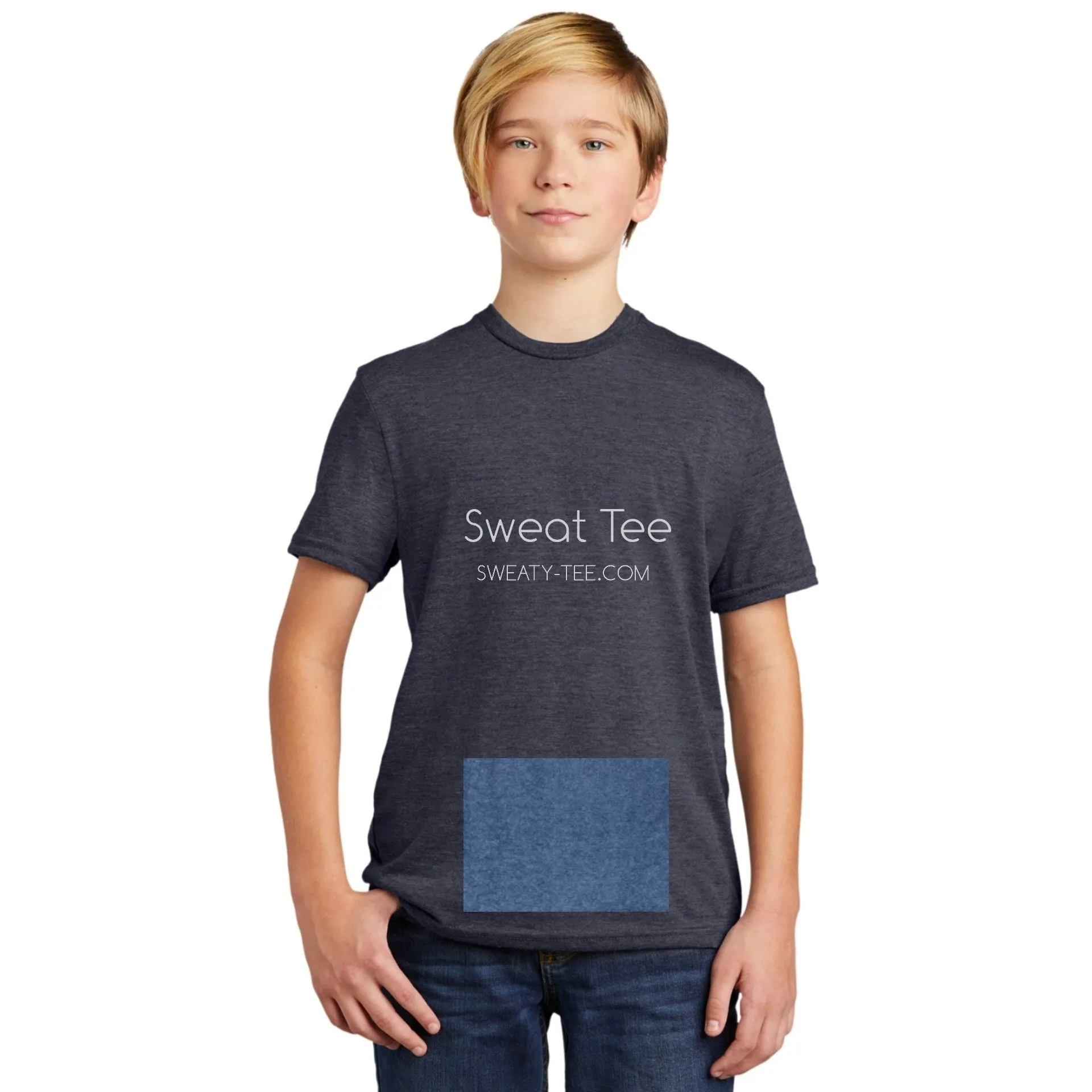 youth attached front panel, navy tee