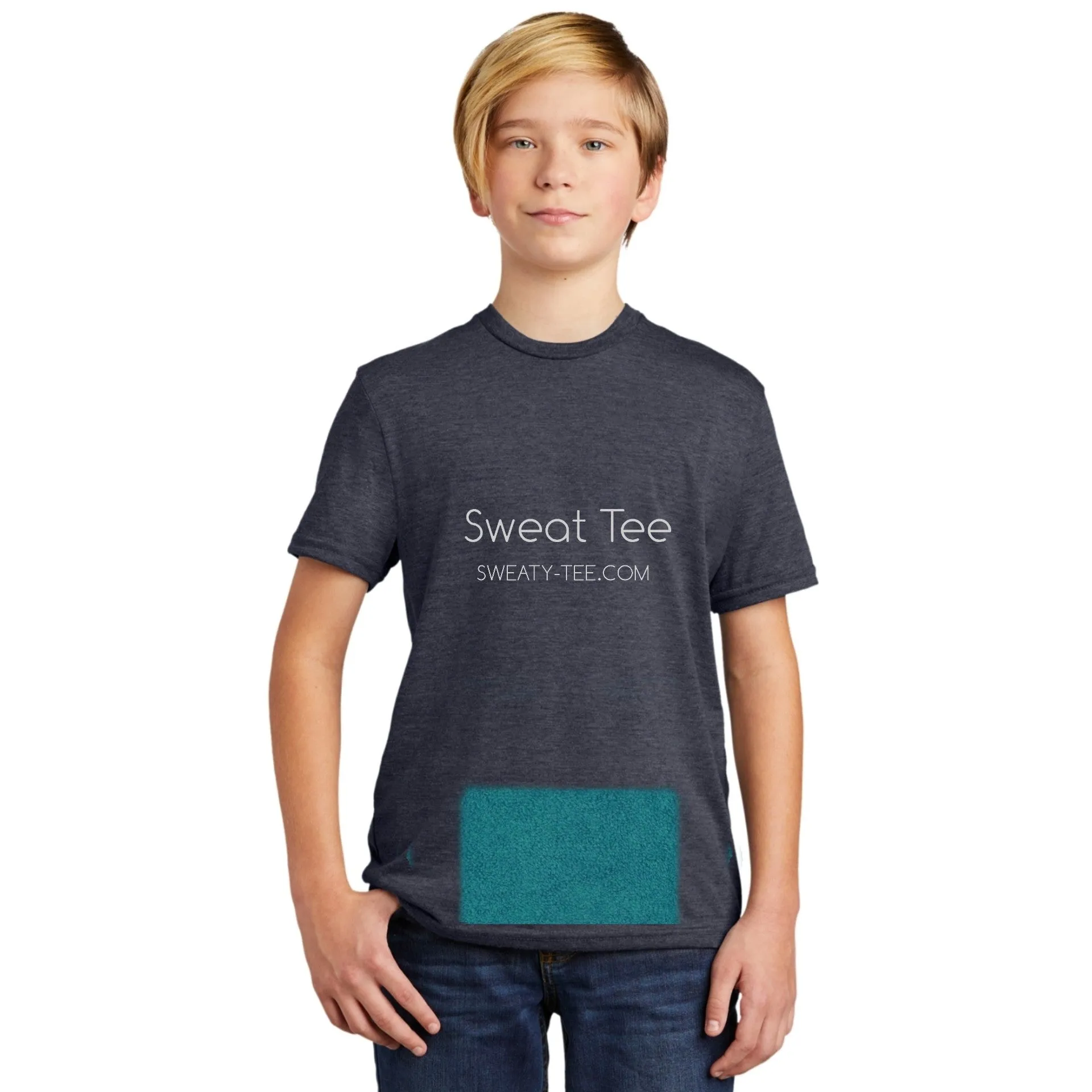 youth attached front panel, navy tee