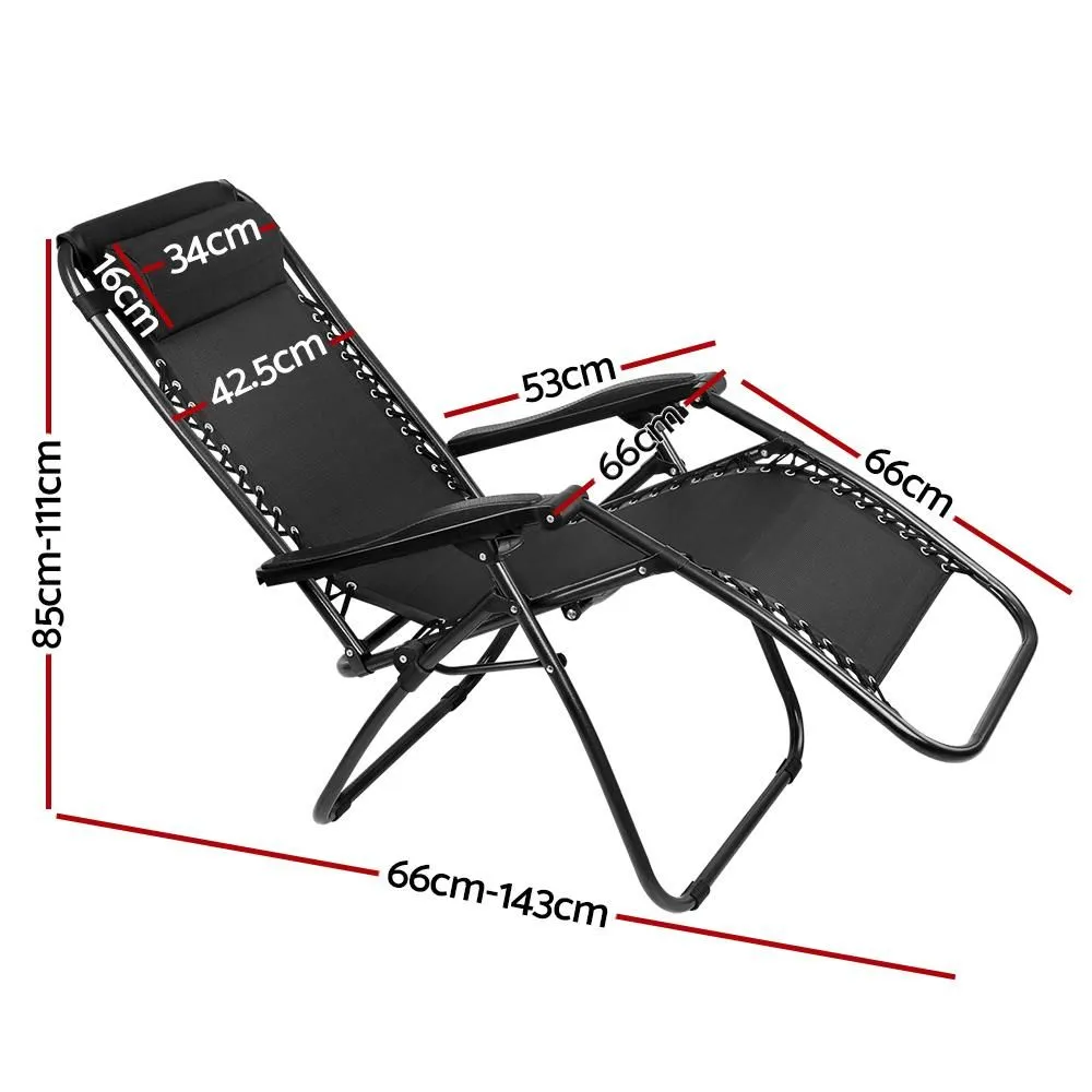 Zero Gravity Chairs Reclining Folding Camping Lounger Black x 2