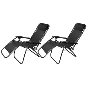 Zero Gravity Chairs Reclining Folding Camping Lounger Black x 2