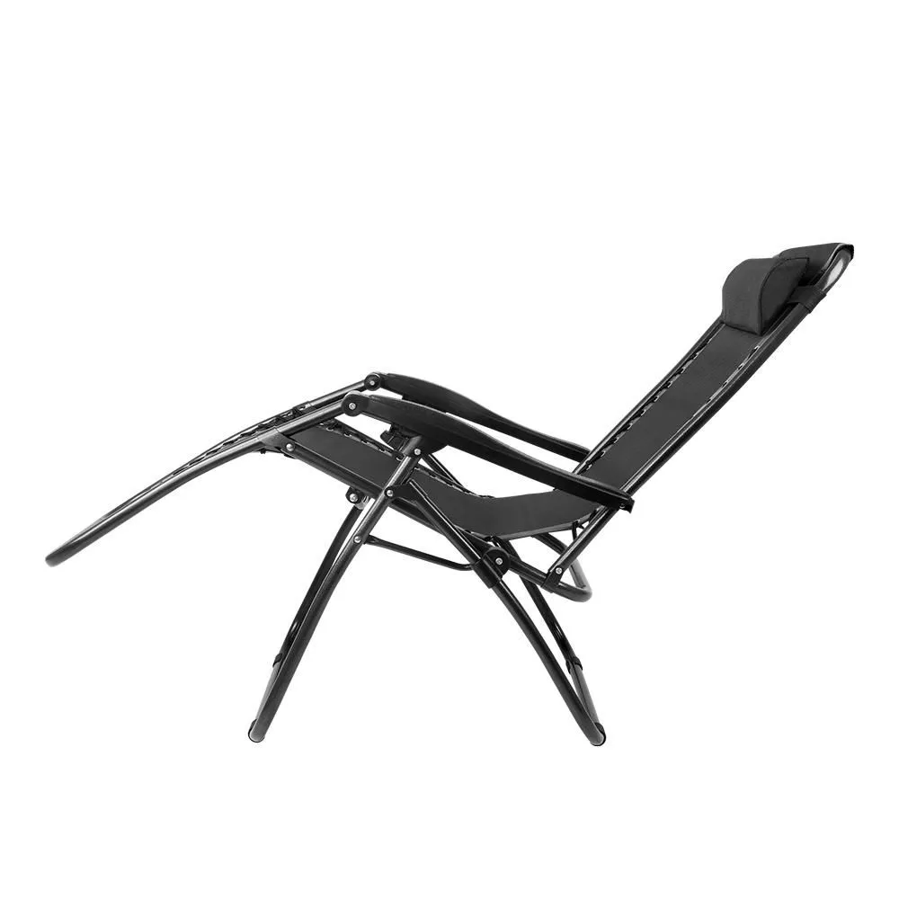 Zero Gravity Chairs Reclining Folding Camping Lounger Black x 2